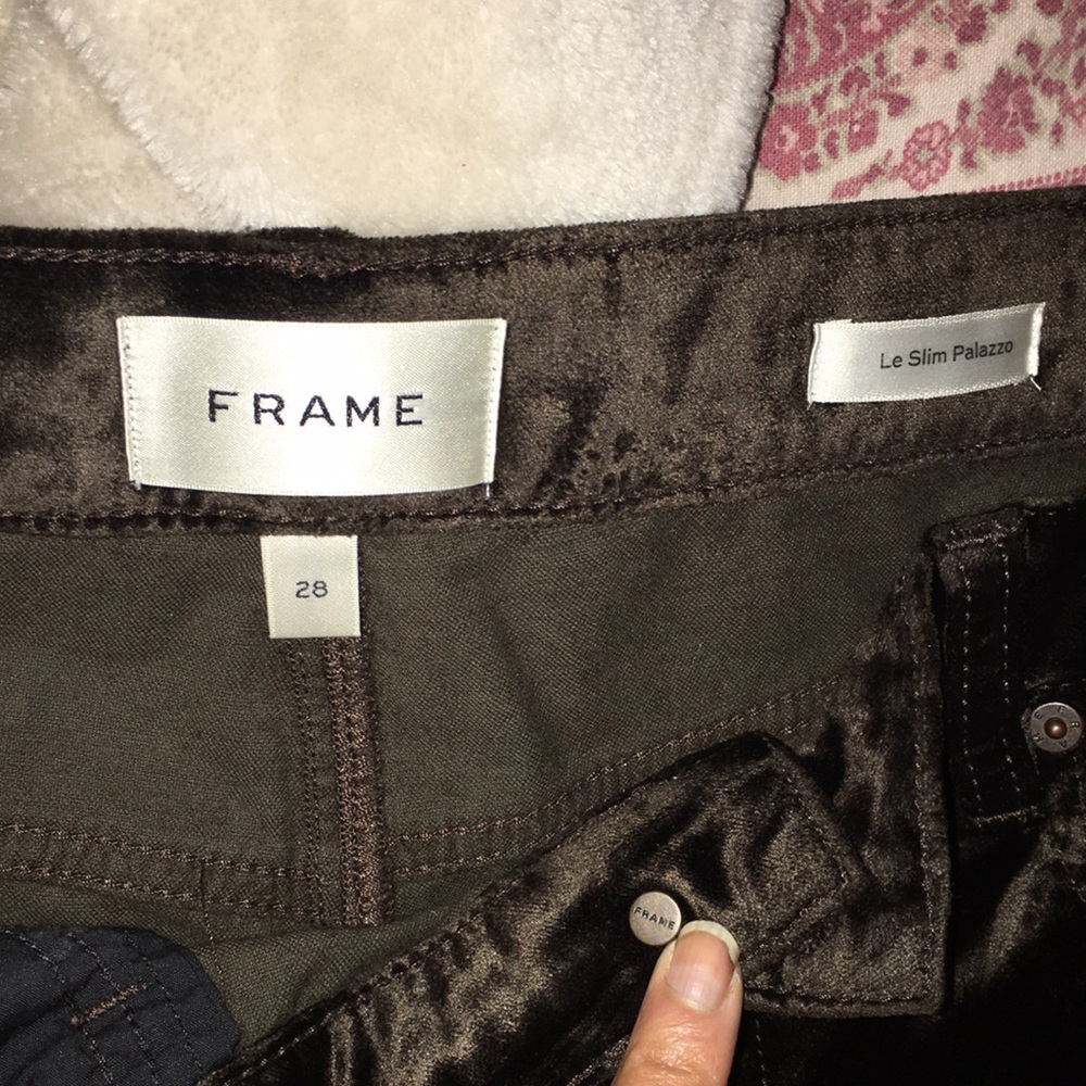 FRAME LE SLIM VELVET PALAZZO High-Waist Wide-Leg CLOVE COLOR SIZE 28 - Picture 3 of 8